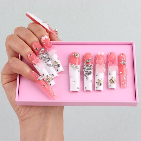 NEW Handmade Artificial Gummy Bear 3D Frosted Snakes Nail Art press on Kit! - Picture 1 of 10